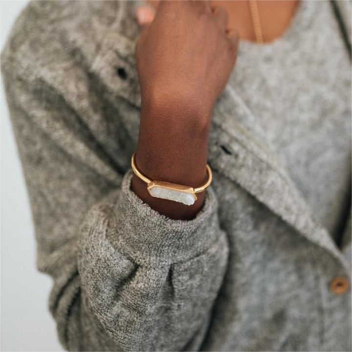 Olivenorma Natural Crystal Cluster Metal Copper Cuff Bracelet - image 2