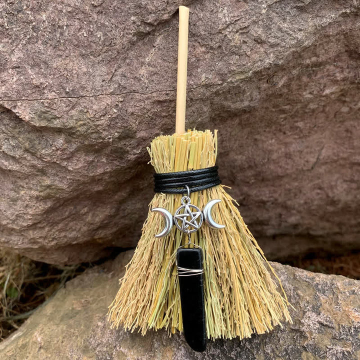 Olivenorma Mini Magic Broom Moon Star Crystal Ornamet - Obsidian - image 7
