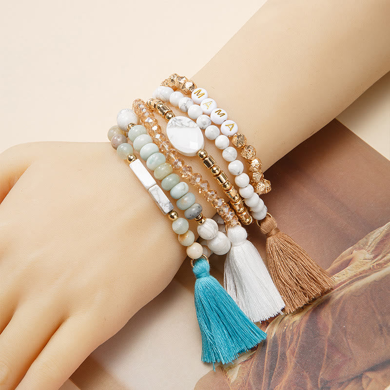 Olivenorma Set of 6 Engraved Natural Crystal Bracelets - Amazonite&White Turquoise - image 23