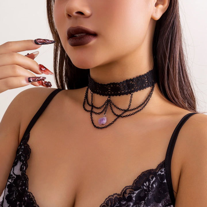 Olivenorma Amethyst Halloween Gothic Lace Choker Necklace - image 3