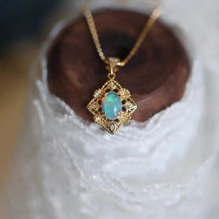 Olivenorma Natural Opal Cutout Rhombus Pendant Necklace - Opal - image 0