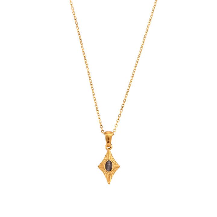 Olivenorma Cat's Eye Pendant Sweater Stainless Steel Necklace - Black Cat's Eye Stone&Golden - image 1