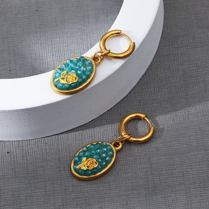 Olivenorma Paraiba Tourmaline Crushed Rose Oval Drop Earrings - image 2