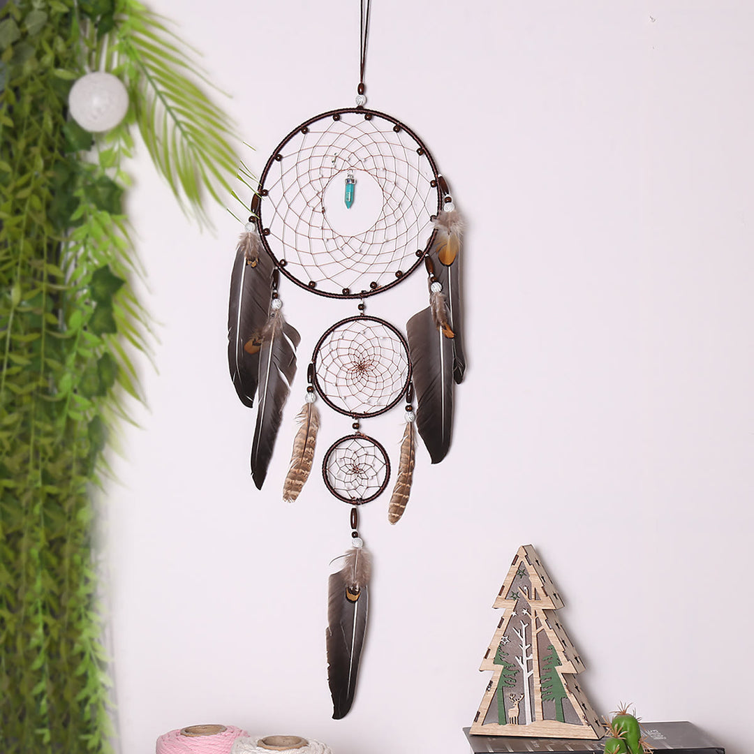 Olivenorma Turquoise Crystal Triple Feather Dream Catcher - image 4