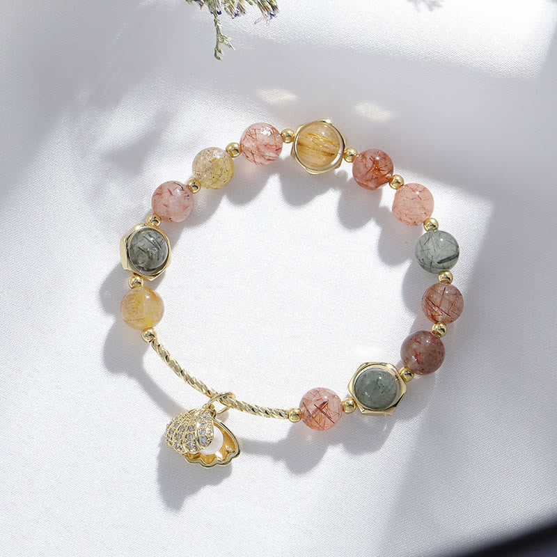 Olivenorma Colorful Rutilated Quartz Beaded Shell Pendant Bracelet - image 4