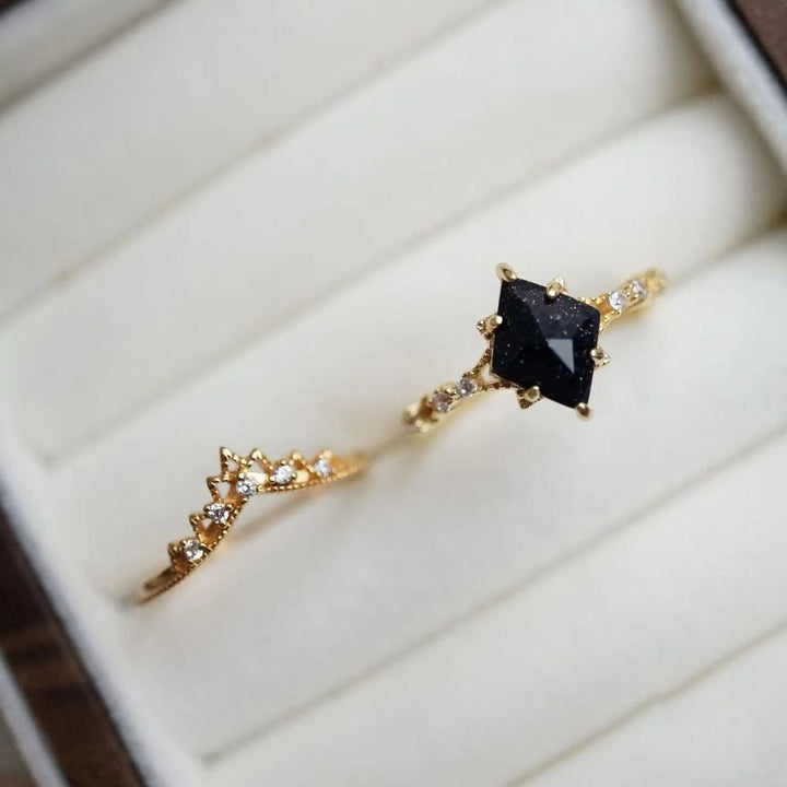 Olivenorma Blue Sandstone White Zircon Double Row Crown Ring - image 6