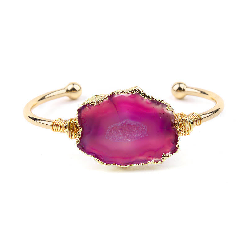 Olivenorma Natural Stone Irregular Agate Cluster Winding Handmade Bracelet - Pink Crystal - image 7