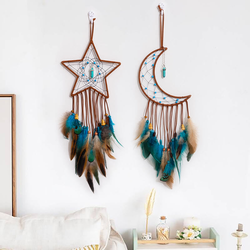 Olivenorma Turquoise Pendant Blue Brown Feather Dream Catcher - image 0