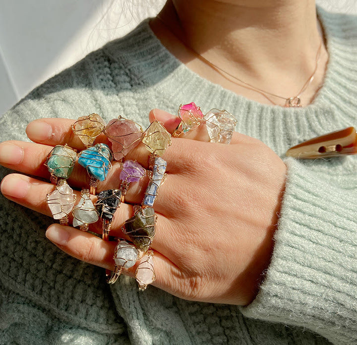 Olivenorma Natural Irregular Rough Wire Wrap Gemstone Ring - image 34