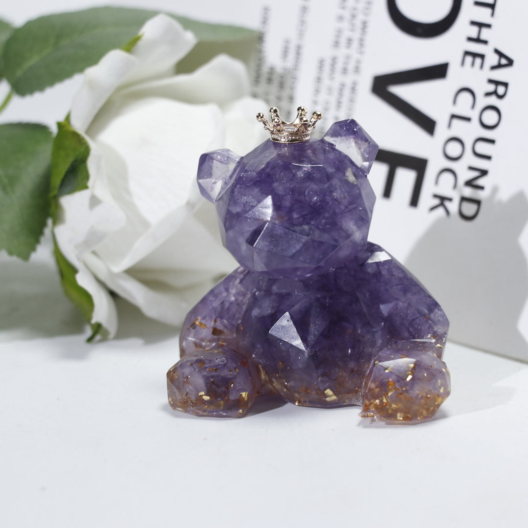 Olivenorma Crystal Gravel Resin Bear Ornament Gemstone Decoration - Charoite - image 31