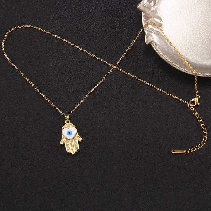 Olivenorma "Good Fortune" Hamsa With Evil Eye Necklace  - Gold & White Heart - image 7