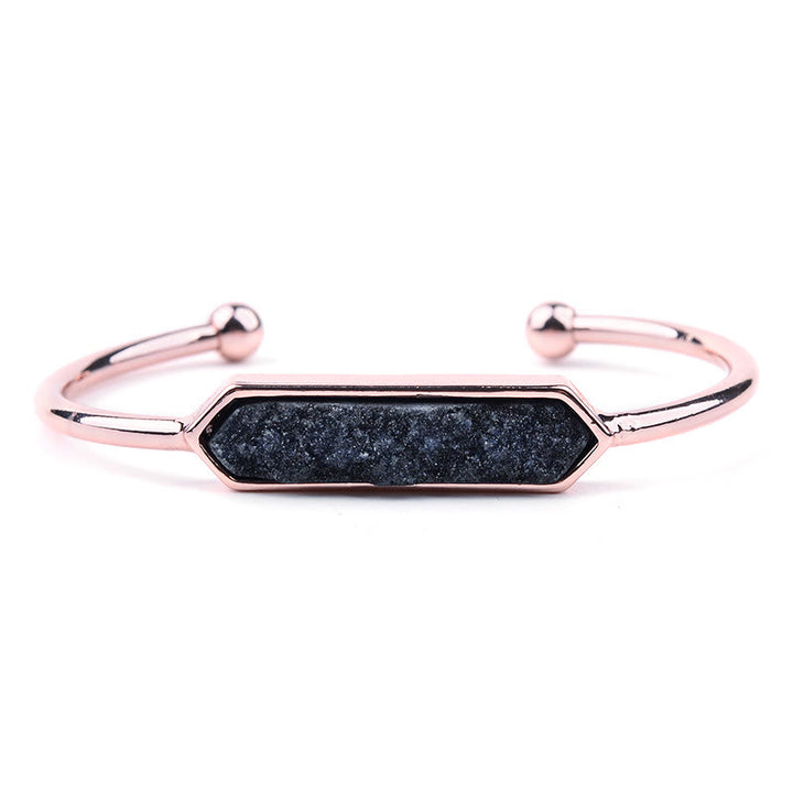 Olivenorma Natural Crystal Cluster Metal Copper Cuff Bracelet - Black Tourmaline - Rose Gold - image 36