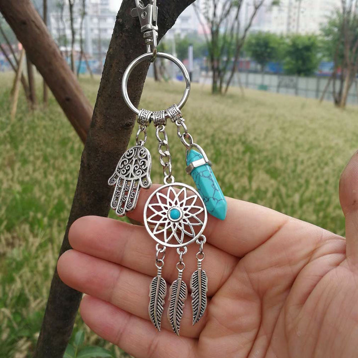 Olivenorma Natural Gemstone Dreamcatcher Pendants Hamsa Keychain - image 10