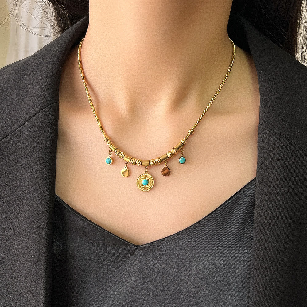 Olivenorma Gilded Turquoise Evil Eye Fantasy Wrap Bracelet Necklace - Turquoise & Circles - image 4