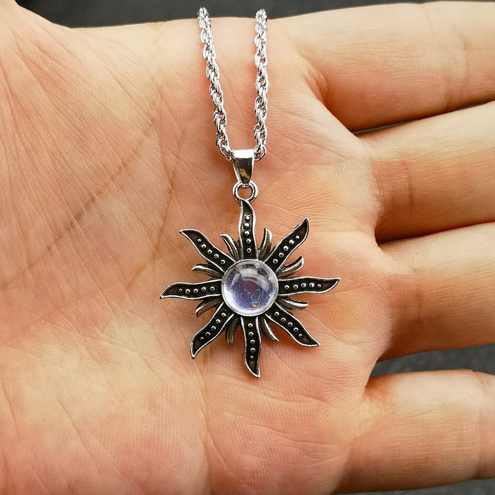 Olivenorma Natural Moonstone Sunflower Pendant Necklace - Moonstone - image 0