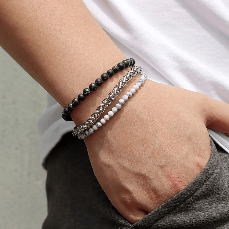 Olivenorma "Peace And Calm" White & Black Turquoise Bracelet Set - image 1