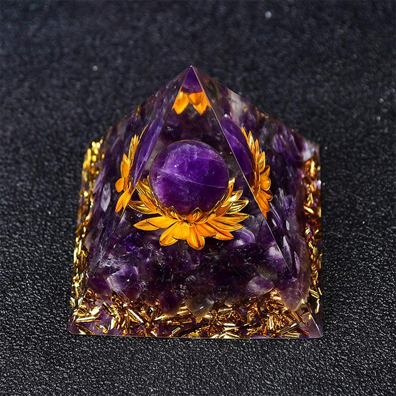 Olivenorma Amethyst Sphere Lotus Symbol Orgone Pyramid - image 4