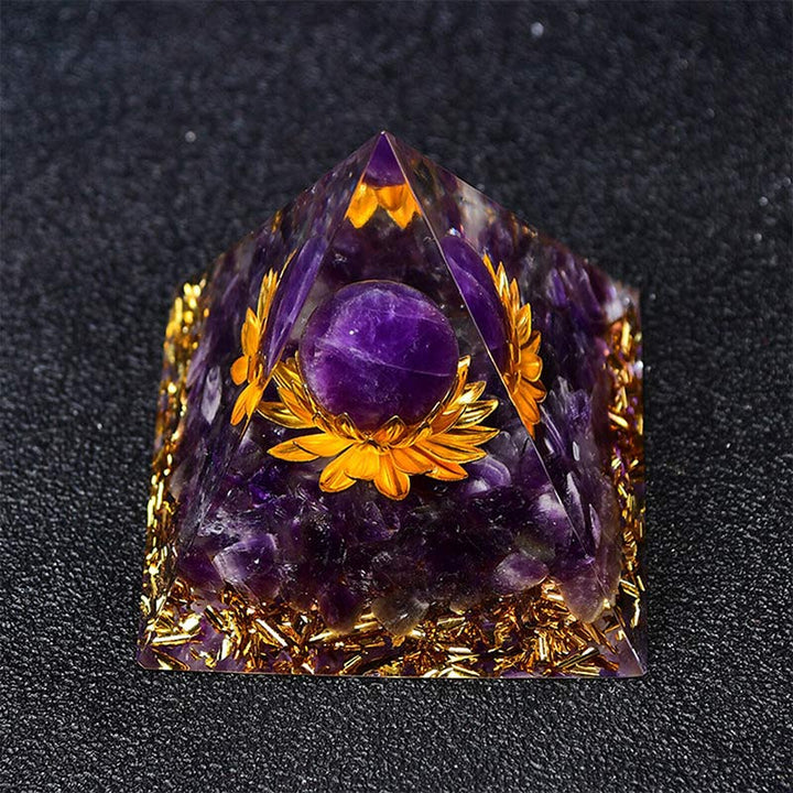 Olivenorma Amethyst Sphere Lotus Symbol Orgone Pyramid - image 4
