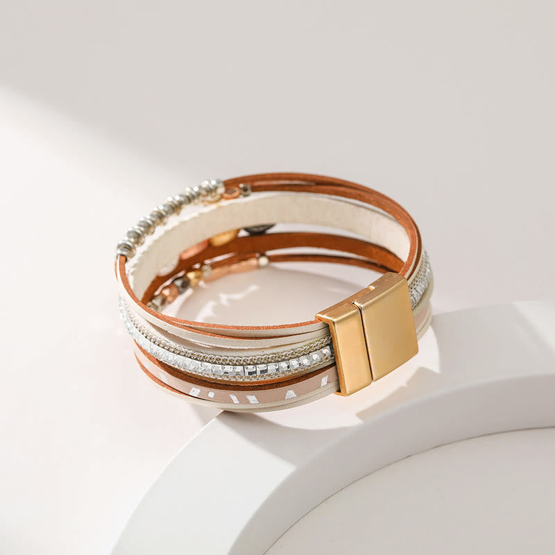 Olivenorma Hematite White Zircon Leaf Tiered Leather Bracelet - image 18