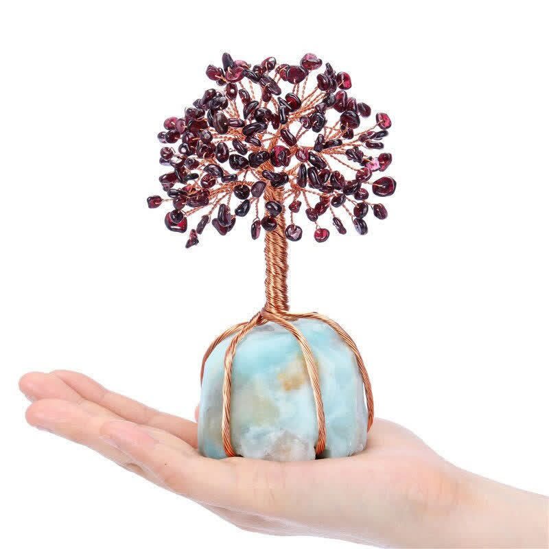 Olivenorma Garnet Leaves Amazonite Base Feng Shui Tree - Garnet & Amazonite - image 0