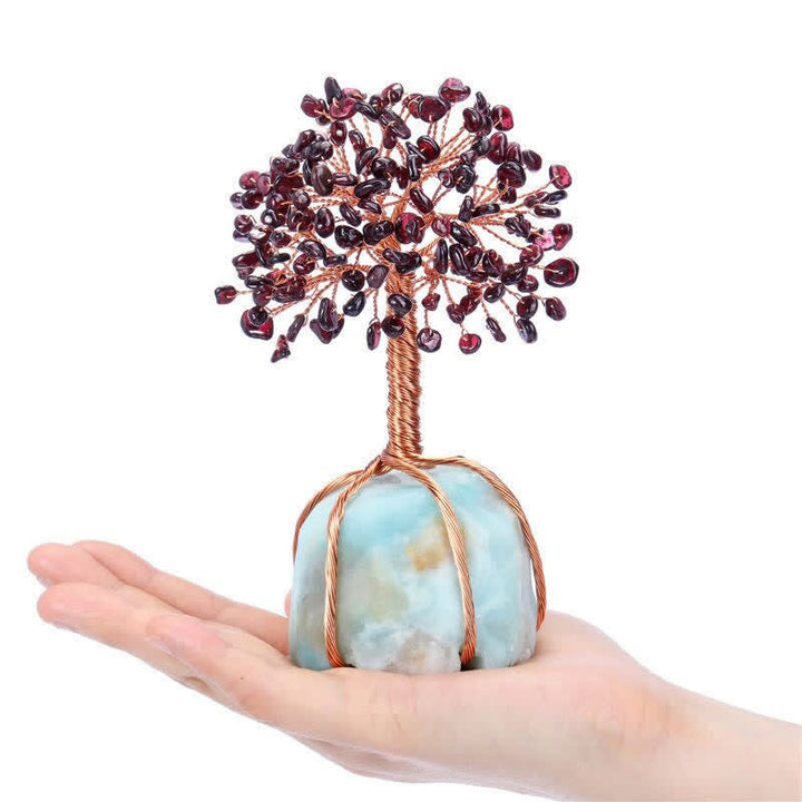 Olivenorma Garnet Leaves Amazonite Base Feng Shui Tree - Garnet & Amazonite - image 0