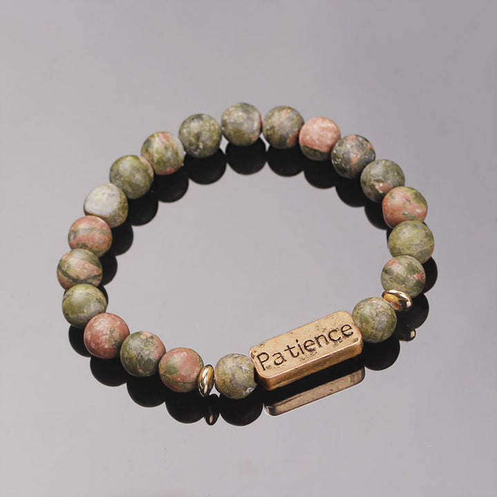 Olivenorma Natural Gemstone Mom Patience Engraving Bracelet - Unakite - image 20