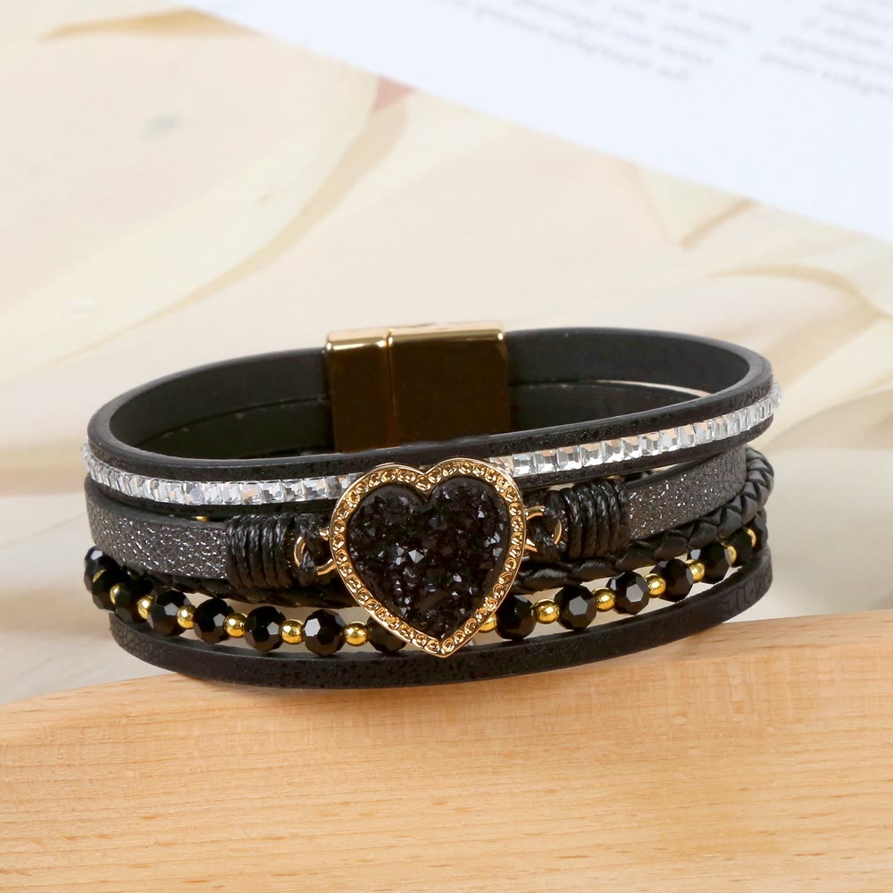 Olivenorma Heart Shape Cluster Multilayer Braided Leather Bracelet - image 10