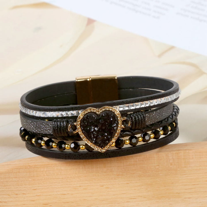 Olivenorma Heart Shape Cluster Multilayer Braided Leather Bracelet - image 10
