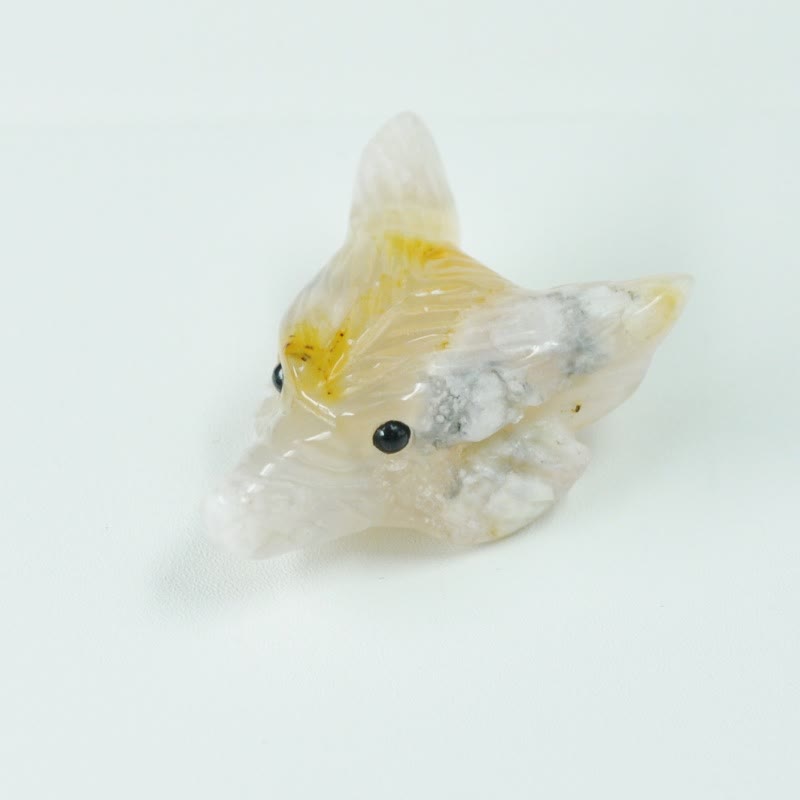 Olivenorma Spirit Guardian Wolf Head Crystal Carving Gemstone Decoration - Cherry Blossom Agate - With Card - image 35