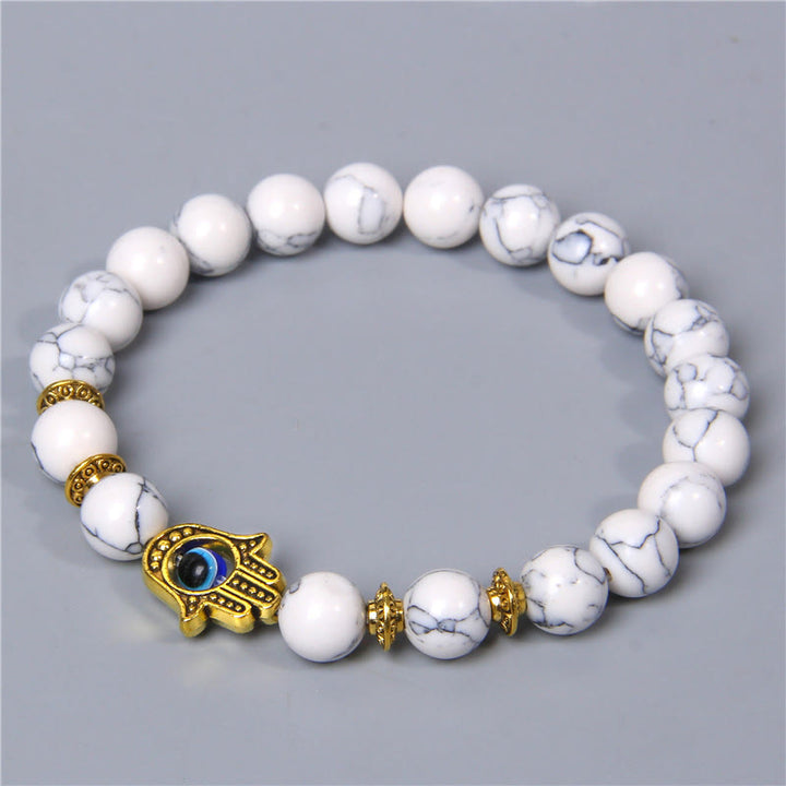 Olivenorma Evil Eye Hamsa 8mm Natural Beaded Men Bracelet - White Turquoise - image 5