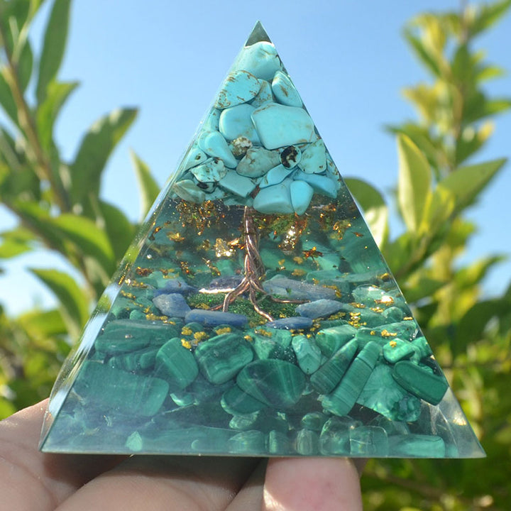 Olivenorma Turquoise With Malachite Tree Of Life Orgone Pyramid - image 3