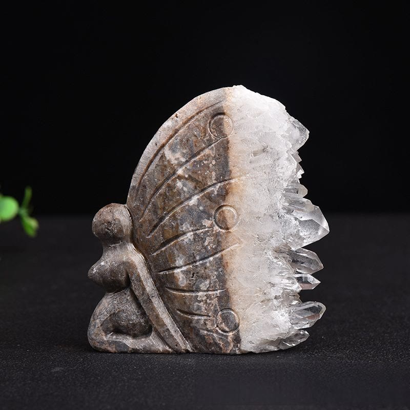 Olivenorma Natural Amethyst Cluster Butterfly Owl Carved Ornament Ornament - Clear Crystal & Butterfly - image 3