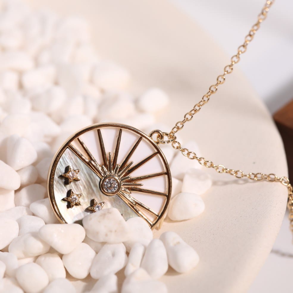 Olivenorma Nacre White Zircon Moon Star Gold Plated Copper Necklace - image 4