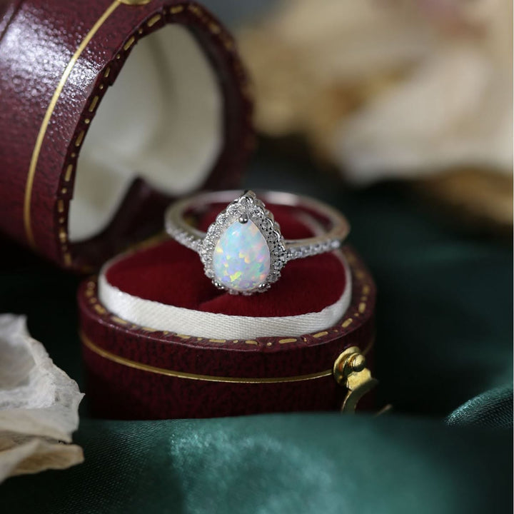 Olivenorma Drop Opal White Zircon Three Prong Engagement Ring - 9 - image 0