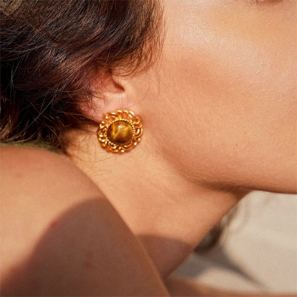 Olivenorma Tiger Eye Sunflower Gold Earrings - image 1
