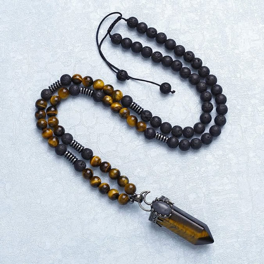 Olivenorma Natural Crystal Hexagon Prism Pendant Mala Necklace - Tiger Eye - image 9