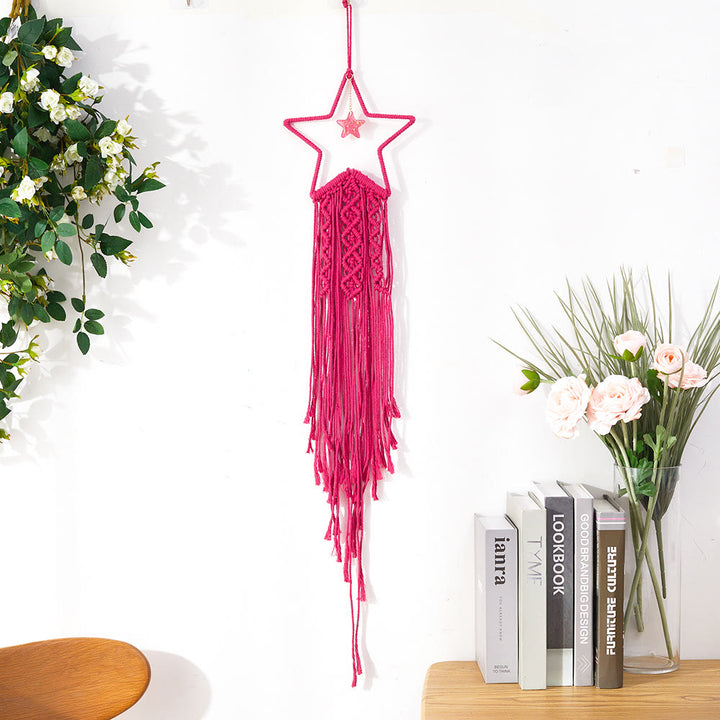 Olivenorma Star Moon Macrame Tassel Dream Catcher - Strawberry Quartz - Star - With Lights - image 11