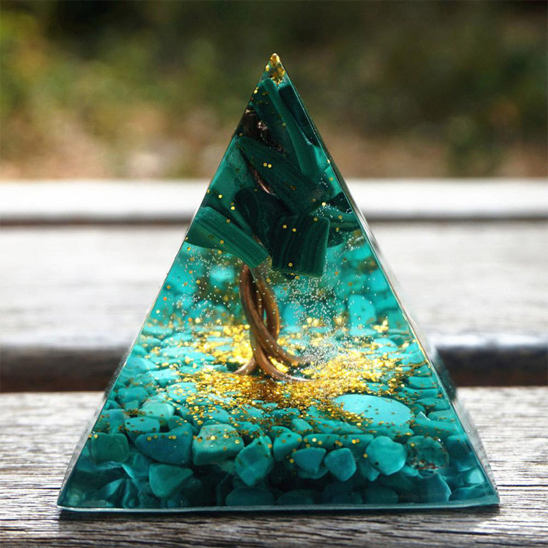  Olivenorma Malachite with Turquoise Tree Of Life Orgone Pyramid - image 2