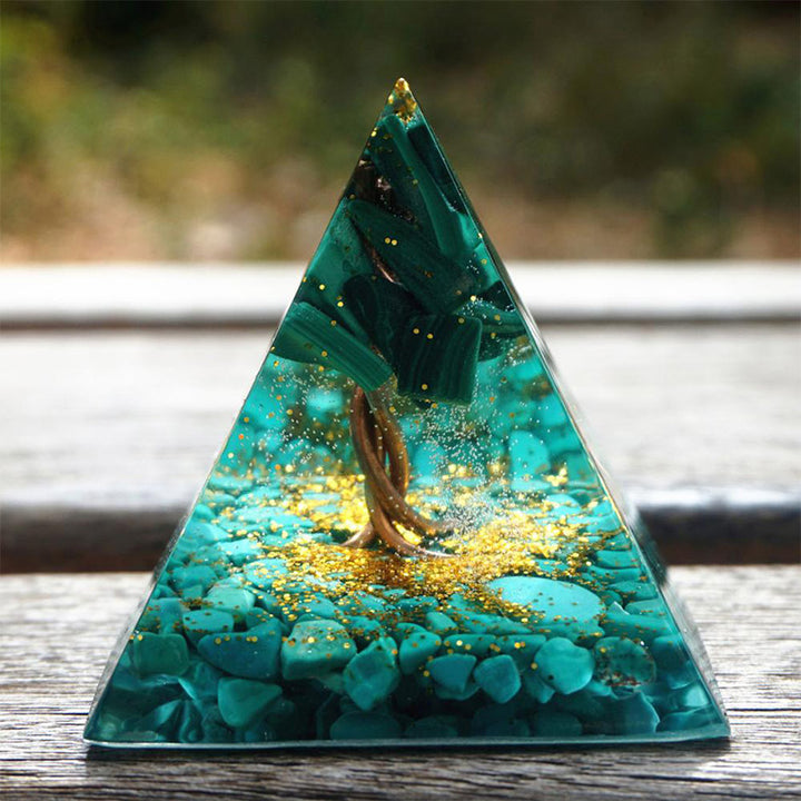  Olivenorma Malachite with Turquoise Tree Of Life Orgone Pyramid - image 2