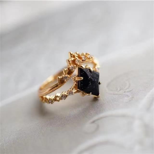 Olivenorma Blue Sandstone White Zircon Double Row Crown Ring - Blue Sandstone&White Zircon - image 0