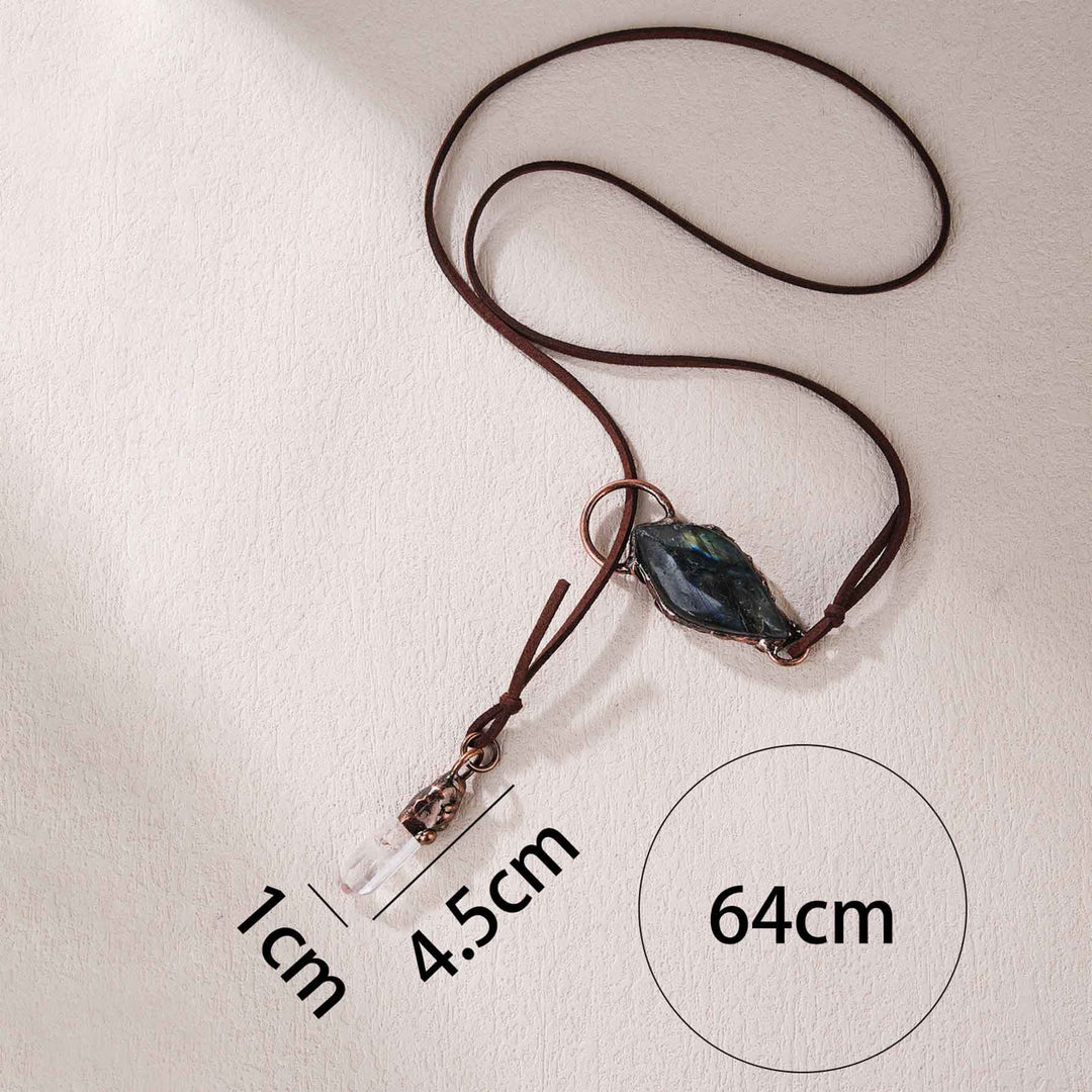 OlivenormaNatural Rough Stone Irregular Pendant Leather Rope Necklace - image 3