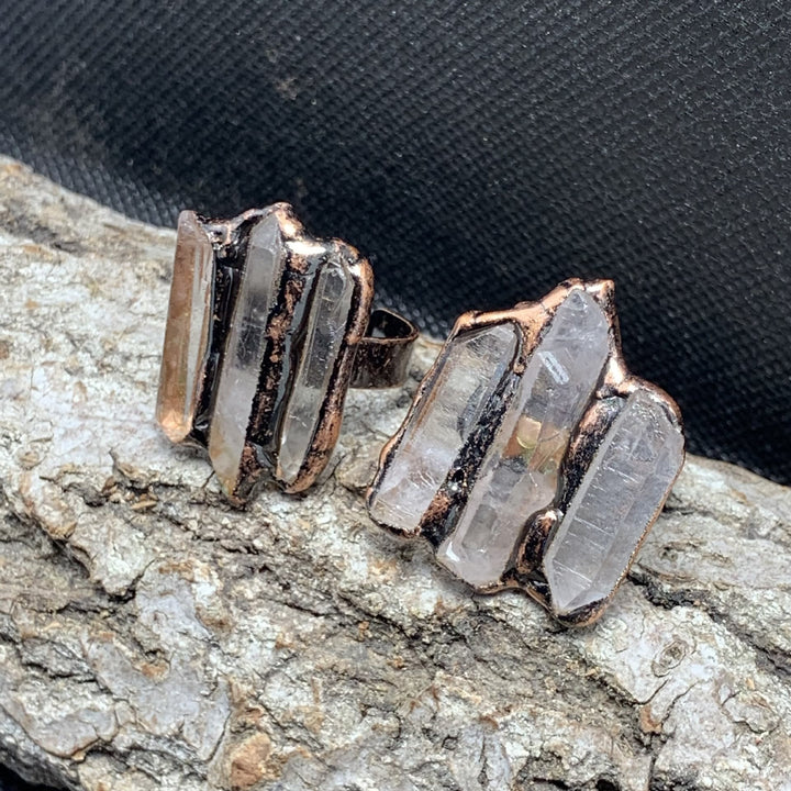 Olivenorma Natural Clear Quartz Irregular Triple Combination Adjustable Ring - image 2