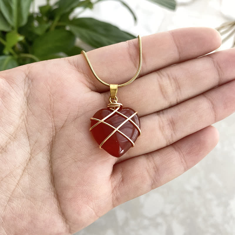 Olivenorma Heart Shape Natural Crystal Gemstone Necklace - Red Agate - image 14