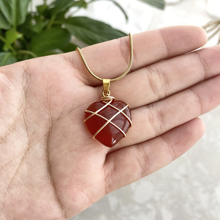 Olivenorma Heart Shape Natural Crystal Gemstone Necklace - Red Agate - image 14