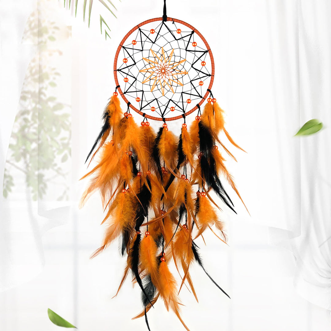 Olivenorma Acrylic Beads Orange Feather Handmade Halloween Dream Catcher - Orange Feather Without Lights - image 0