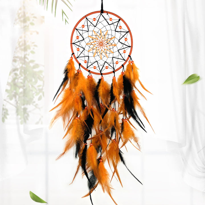 Olivenorma Acrylic Beads Orange Feather Handmade Halloween Dream Catcher - Orange Feather Without Lights - image 0