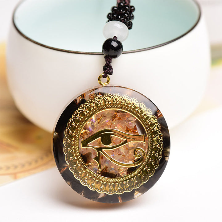 Olivenorma Obsidian And Red Agate Eye Of Horus Symbol Necklace - Obsidian & Red Agate - image 0