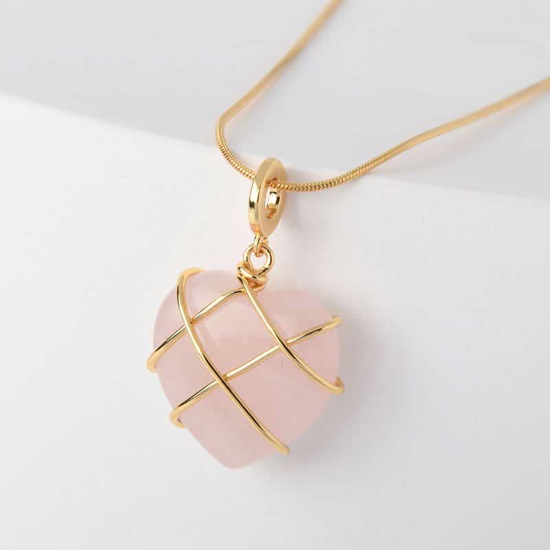 Olivenorma Rose Quartz Heart Shape Gemstone Necklace - image 5