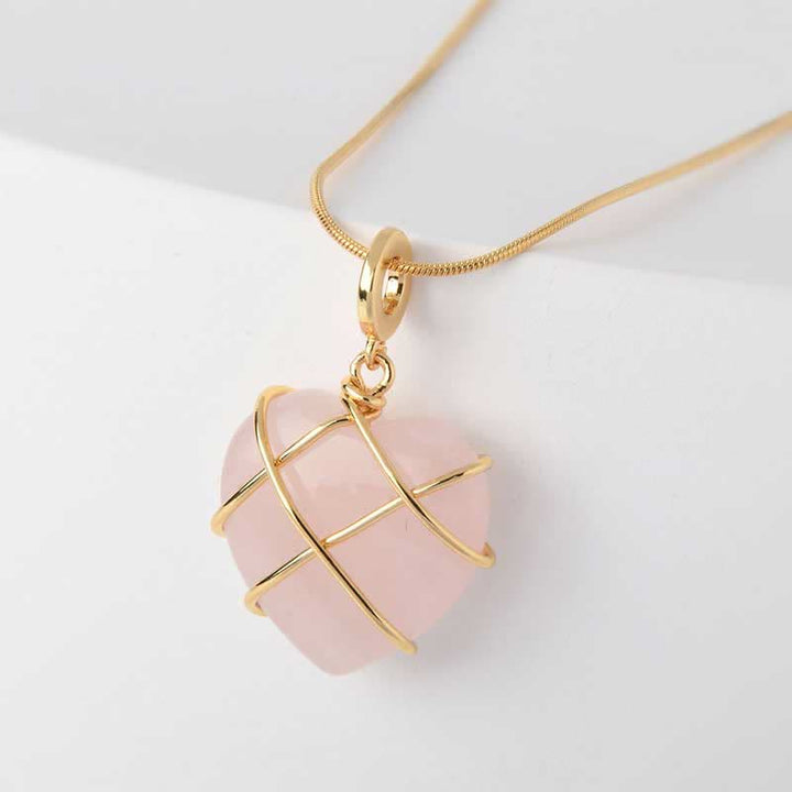 Olivenorma Rose Quartz Heart Shape Gemstone Necklace - image 5