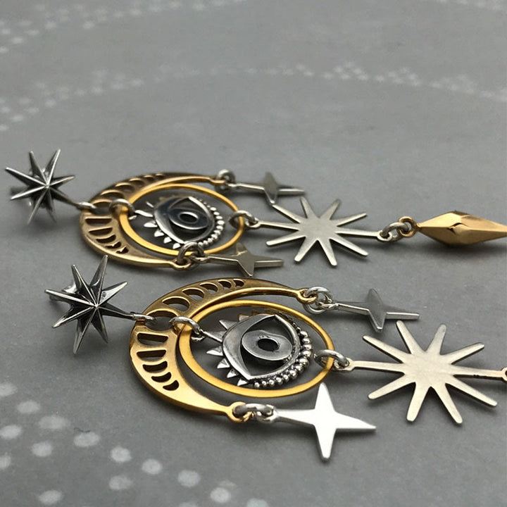 Olivenorma Evil Eye Star Moon Witch Earrings - image 5